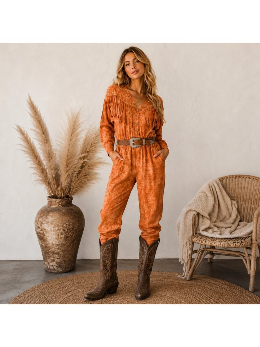 Focus Vintage Tie Dye Fringe Detail Jumpsuit M